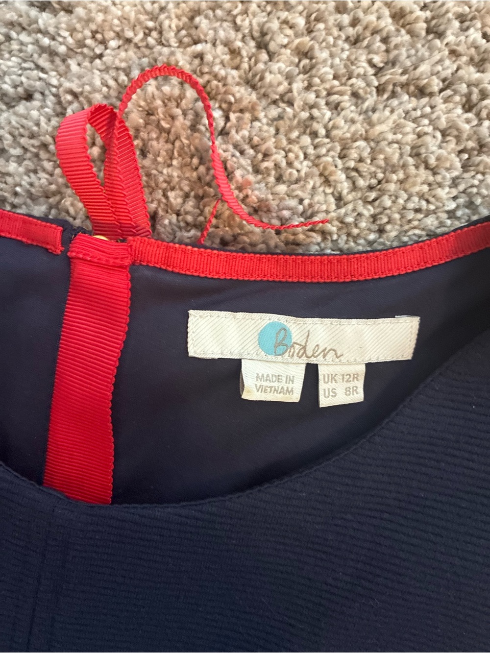 Like new Boden Sleeveless Navy Sheath Dress with Red Waist Accents - Picture 2 of 3